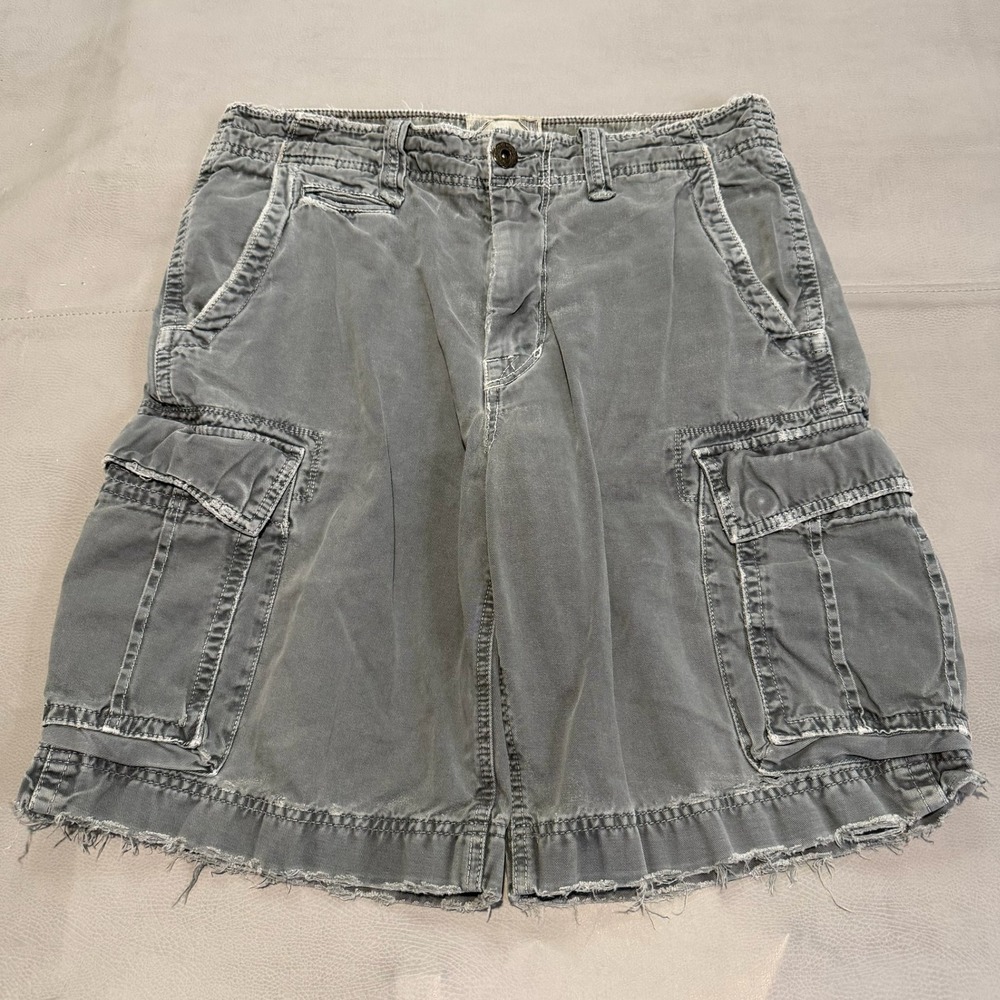 VTG Y2K American Eagle Men Cargo Short Gray Distress Earthtone Minimal-32-7304